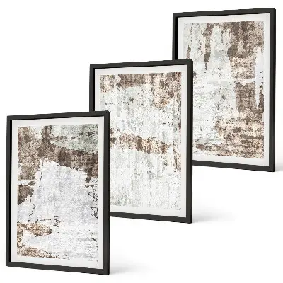 Juego de 3 cuadros con diseño de patrones abstractos en color blanco y marrón