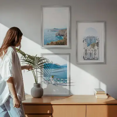 Set de 3 cuadros de arquitectura marítima de Grecia decoración para salón