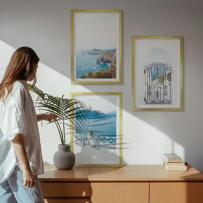Set de 3 cuadros de arquitectura marítima de Grecia decoración para salón