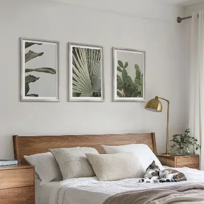 Juego de 3 cuadros con diseño de hojas de plantas tropicales en tonos pastel