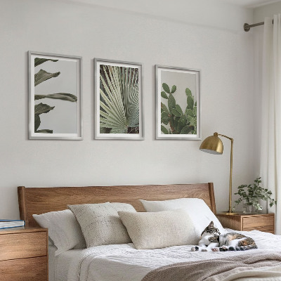 Juego de 3 cuadros Hojas de plantas tropicales en tonos pastel