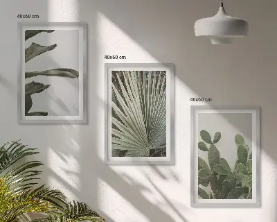 Juego de 3 cuadros con diseño de hojas de plantas tropicales en tonos pastel