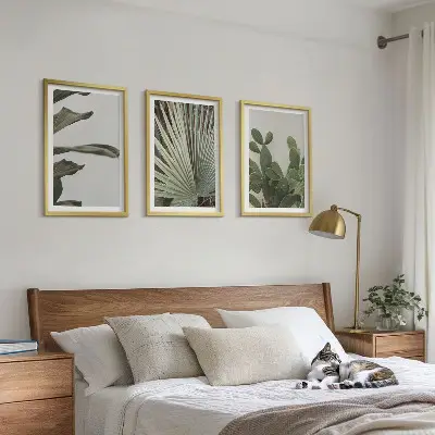 Juego de 3 cuadros con diseño de hojas de plantas tropicales en tonos pastel