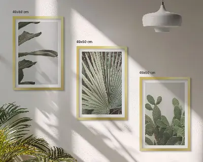 Juego de 3 cuadros con diseño de hojas de plantas tropicales en tonos pastel