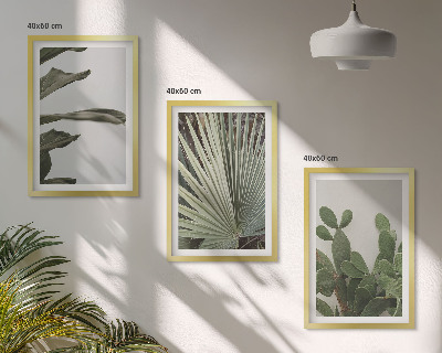 Juego de 3 cuadros Hojas de plantas tropicales en tonos pastel
