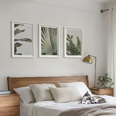 Juego de 3 cuadros con diseño de hojas de plantas tropicales en tonos pastel