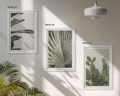 Juego de 3 cuadros con diseño de hojas de plantas tropicales en tonos pastel