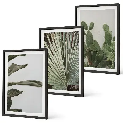 Juego de 3 cuadros con diseño de hojas de plantas tropicales en tonos pastel