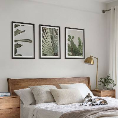 Juego de 3 cuadros Hojas de plantas tropicales en tonos pastel