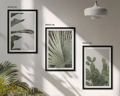 Juego de 3 cuadros con diseño de hojas de plantas tropicales en tonos pastel