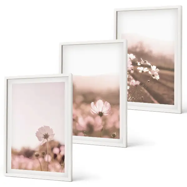 Set de 3 cuadros para salón con diseño de paisaje de praderas de flores silvestres en verano