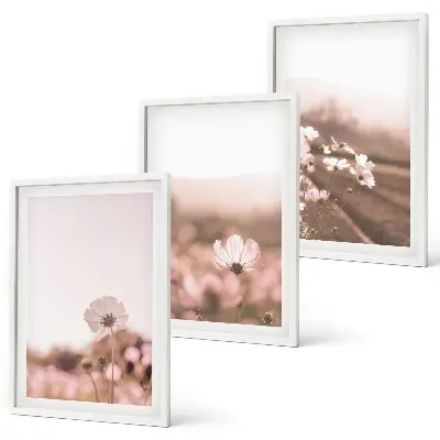 Set de 3 cuadros para salón con diseño de paisaje de praderas de flores silvestres en verano