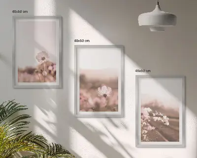 Set de 3 cuadros para salón con diseño de paisaje de praderas de flores silvestres en verano