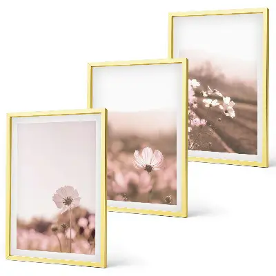 Set de 3 cuadros para salón con diseño de paisaje de praderas de flores silvestres en verano