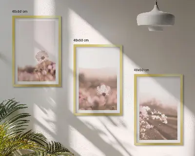 Set de 3 cuadros para salón con diseño de paisaje de praderas de flores silvestres en verano