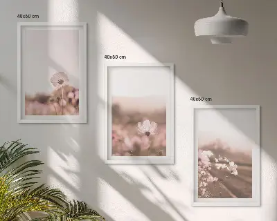 Set de 3 cuadros para salón con diseño de paisaje de praderas de flores silvestres en verano