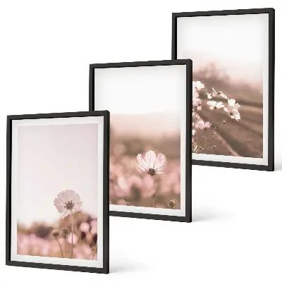 Set de 3 cuadros para salón con diseño de paisaje de praderas de flores silvestres en verano