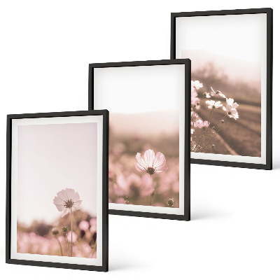 Set de 3 cuadros para salón Praderas de flores silvestres, paisajes de verano