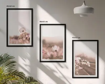 Set de 3 cuadros para salón con diseño de paisaje de praderas de flores silvestres en verano