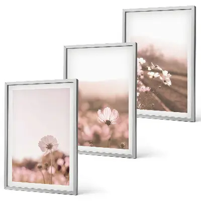 Set de 3 cuadros para salón con diseño de paisaje de praderas de flores silvestres en verano