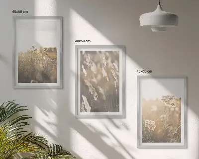 Juego de 3 cuadros con diseño de flores en paisaje cálido