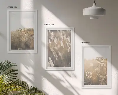 Juego de 3 cuadros con diseño de flores en paisaje cálido