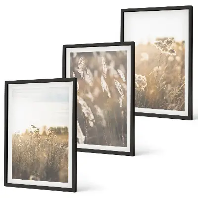 Juego de 3 cuadros con diseño de flores en paisaje cálido