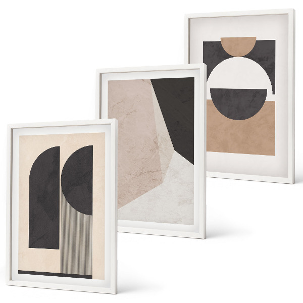Juego de 3 cuadros Formas abstractas beige marrón