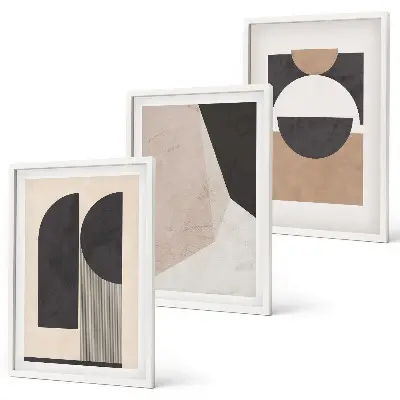 Juego de 3 cuadros de formas abstractas en tonos beige y marrón