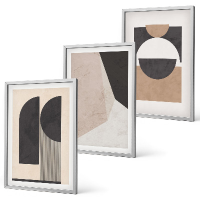 Juego de 3 cuadros Formas abstractas beige marrón