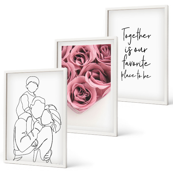 Set de 3 cuadros para salón Ramos de rosas dibujados a mano en familia