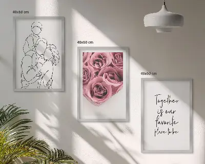 Set de 3 cuadros para salón con diseño de ramos de rosas dibujados a mano
