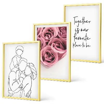 Set de 3 cuadros para salón con diseño de ramos de rosas dibujados a mano