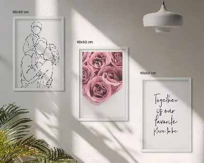 Set de 3 cuadros para salón con diseño de ramos de rosas dibujados a mano