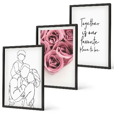 Set de 3 cuadros para salón con diseño de ramos de rosas dibujados a mano