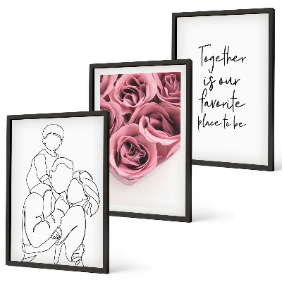 Set de 3 cuadros para salón Ramos de rosas dibujados a mano en familia