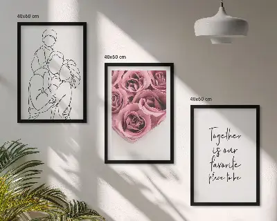 Set de 3 cuadros para salón con diseño de ramos de rosas dibujados a mano