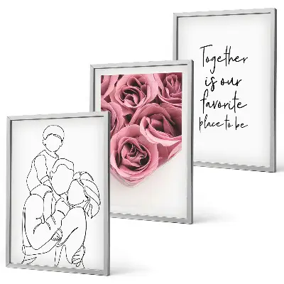 Set de 3 cuadros para salón con diseño de ramos de rosas dibujados a mano