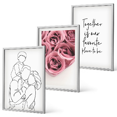 Set de 3 cuadros para salón Ramos de rosas dibujados a mano en familia