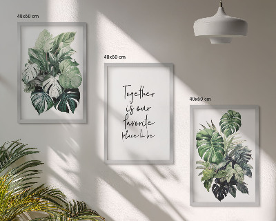 Set de 3 cuadros para salón hojas verdes de plantas tropicales