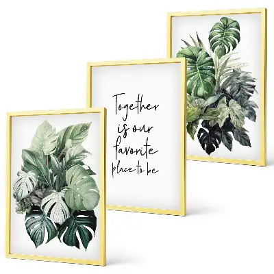 Set de 3 cuadros para salón con diseño de hojas verdes de plantas tropicales