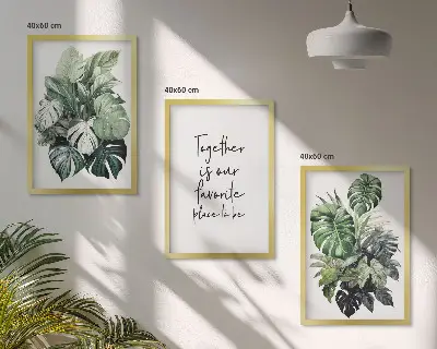 Set de 3 cuadros para salón con diseño de hojas verdes de plantas tropicales