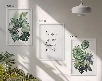 Set de 3 cuadros para salón con diseño de hojas verdes de plantas tropicales