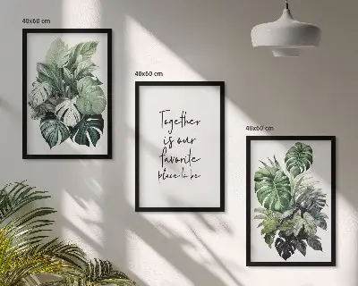 Set de 3 cuadros para salón con diseño de hojas verdes de plantas tropicales