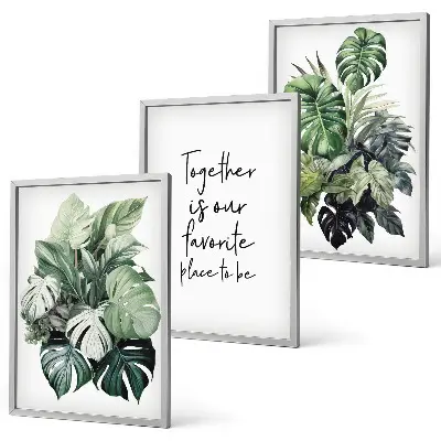 Set de 3 cuadros para salón con diseño de hojas verdes de plantas tropicales