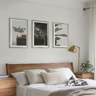 Juego de 3 cuadros con diseño de plantas rústicas en maceta