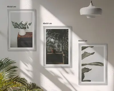 Juego de 3 cuadros con diseño de plantas rústicas en maceta