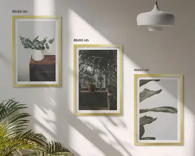 Juego de 3 cuadros con diseño de plantas rústicas en maceta