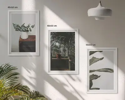 Juego de 3 cuadros con diseño de plantas rústicas en maceta