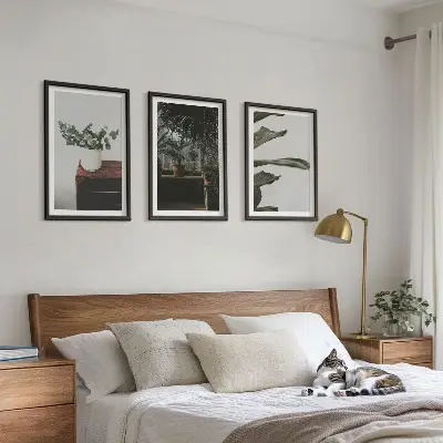 Juego de 3 cuadros con diseño de plantas rústicas en maceta